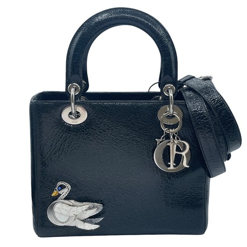 DIOR Lady Dior Medium Black Leather Shoulder Bag #OKB8562