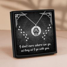 Personalized engraved Cocker Spaniel necklace with a sweet message card gift box