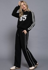 Medium Women Black 85 Track Suit Set White Stripe Sweatshirt  Sweatpants Casual
