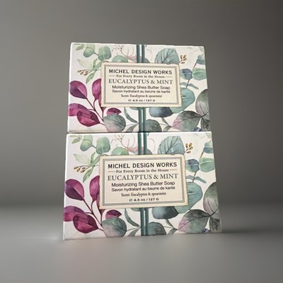 2pc Michel Design Works EUCALYPTUS & MINT scented shea butter soap 4.5oz ea new