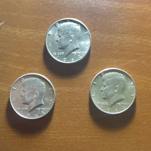 1964 Kennedy Half Dollar 90% Silver US Coins Lot of 3 Uncertified Ungraded 50C