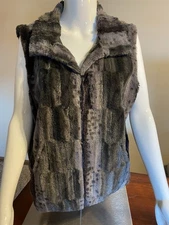 Cejon Faux Fur Vest Pockets Women's Size Large Black Gray Soft Plush Layering