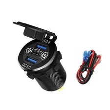 Universal 3 Ports QC3.0+PD USB Car Fast Charger Adapter LED Socket Power Outlet
