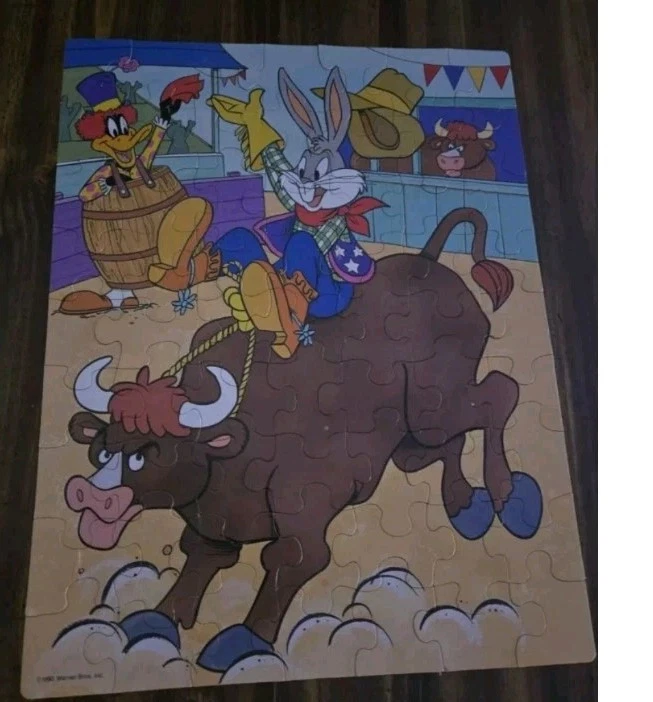 Quebra-cabeça vintage 1990 Looney Tunes Bugs Bunny 63 peças arco-íris funciona COMPLETO - Imagem 2 de 3