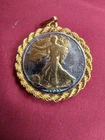 1935 Walking Liberty Gold Plated Silver Half Dollar Set In Pendant Beautiful