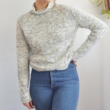 pure cotton blue and white speckled mock neck...