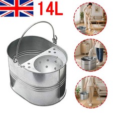 14L Metal Steel Mop Bucket Galvanised Heavy Duty Wringer Floor Cleaning Pail UK