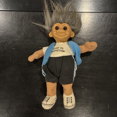 Vintage Russ Troll Doll  Aged to Perfection  Gray Hair Blue Scarf Plush Toy 12 