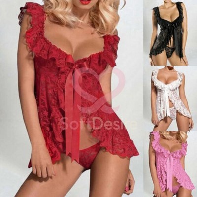 Women Sexy Lace Babydoll Lingerie G-String Thong Underwear Nightwear Sleepdress.
