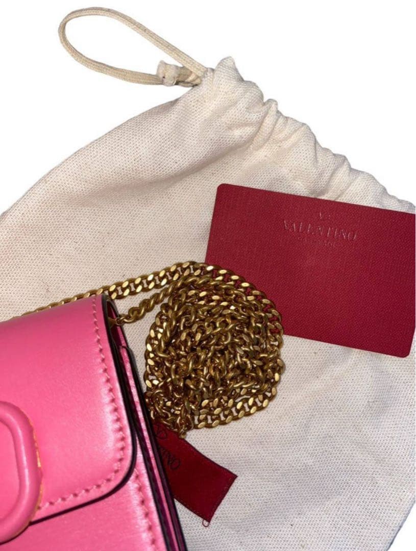 VALENTINO Women V-Sling Compact Chain Wallet bag Leather Pink Gold Chain thumbnail 7