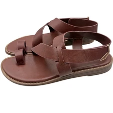 Franco Sarto Brown Leather Sandals Women Size 9.5 Toe Wrap Metallic Detail Arrow