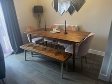 Next Lloyd Table And Bench Set With Pink Velvet Chairs - Gold Leg Detail