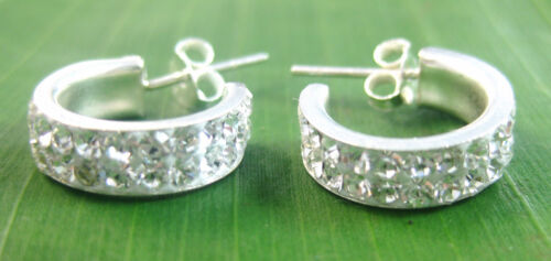 925 sterling silver 10mm 14mm white crystal half hoops studs earrings women teen - Picture 1 of 10