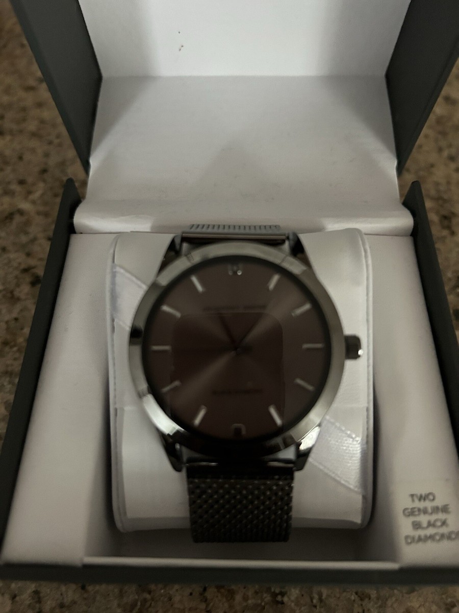 Geoffrey Beene Mens Diamond Chip Gunmetal Tone Watch One