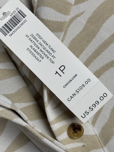 Chico’s Step Hem Tunic Women's 1P Button Detail Zebra Jacquard 3936 - Picture 2 of 15
