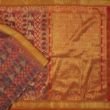 Vintage Art Silk Indian Sarees Zari Woven Brocade Wedding Sari 5YD Craft Fabric