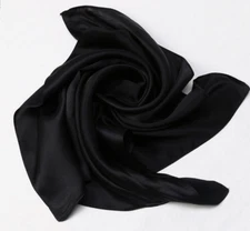 100% Silk 20" Square Scarf Women neckerchief Wrap solid color pure black MY163-3