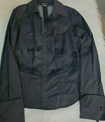 Etcetera Black Cotton Blend Sheer Zippered back Size 4  # 1565