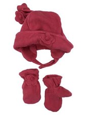 Infant  Toddler Girls Pink Fleece Flower Hat  Mittens Beanie Set 2T-4T