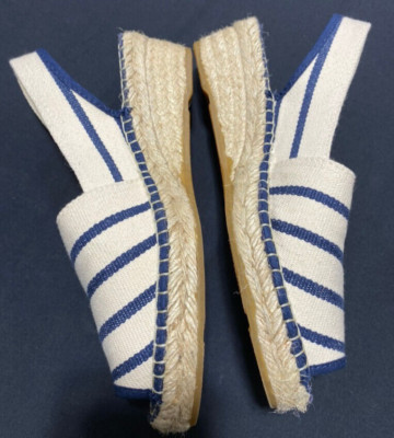 La Maison De l Espadrilles FRANCE Striped Cream Navy Cotton Jute Sandals 37 US 6