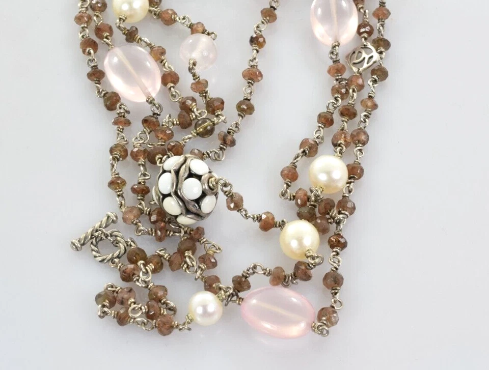 David Yurman Bijou 多宝石项链 46 英寸 - 玫瑰和烟熏石英 - 珍珠 — 第 3/4 张图片