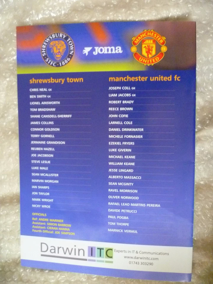 2011 Shrewsbury Town v Manchester United, 17th July - Image 2 of 2