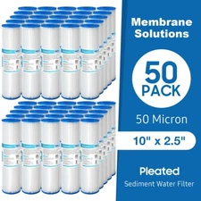 50 Micron 10"x2.5" Washable Pleated Whole House Sediment Water Filter 1-50 Pack
