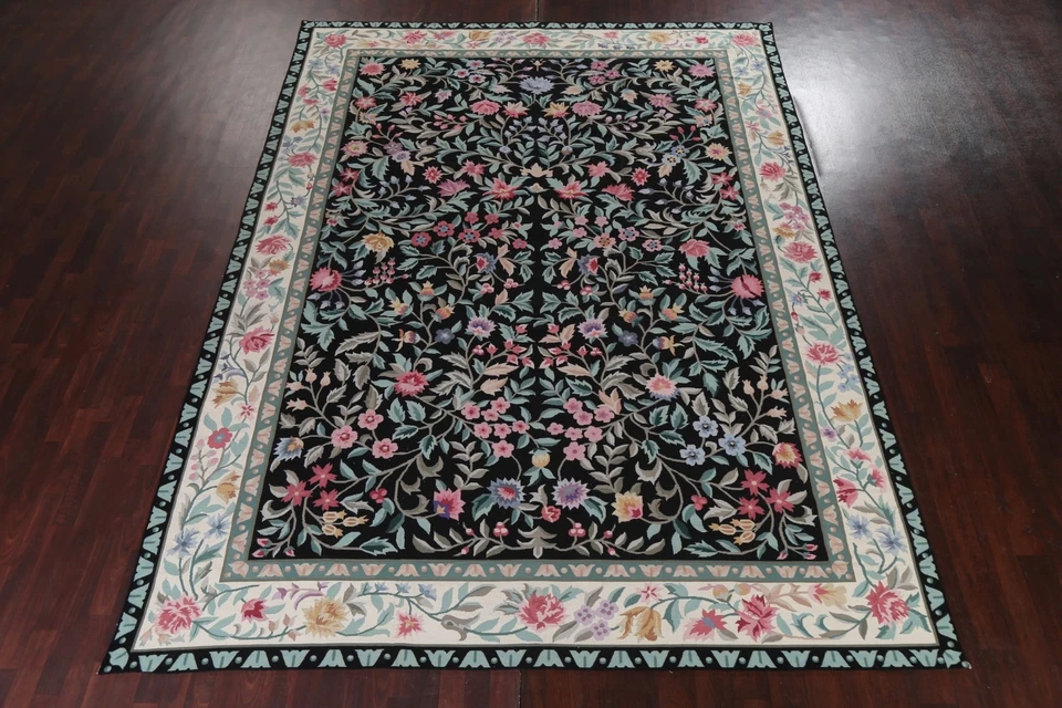Floral Aubusson Chinese Oriental Area Rug Vegetable Dye Hand-knotted Wool 10x13 - Image 2 of 4