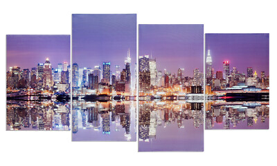 Wandbild 4 teilig Manhattan Skyline New York USA Amerika bei Nacht Bild Leinwand