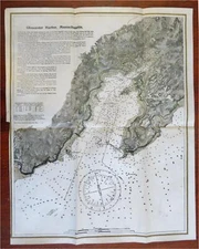 Gloucester Harbor Massachusetts c. 1910 detailed large hand color coastal chart