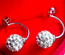 NEW = SILVER - "DISCO-BALL" - CRYSTAL - BUTTERFLY AND POST CLOSURE - EARRINGS