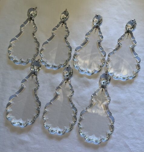 7 Lg. Vintage Czech, 5”, Cut Crystal FRENCH PENDALOGUE Chandelier Prisms, & Bead - Picture 1 of 12