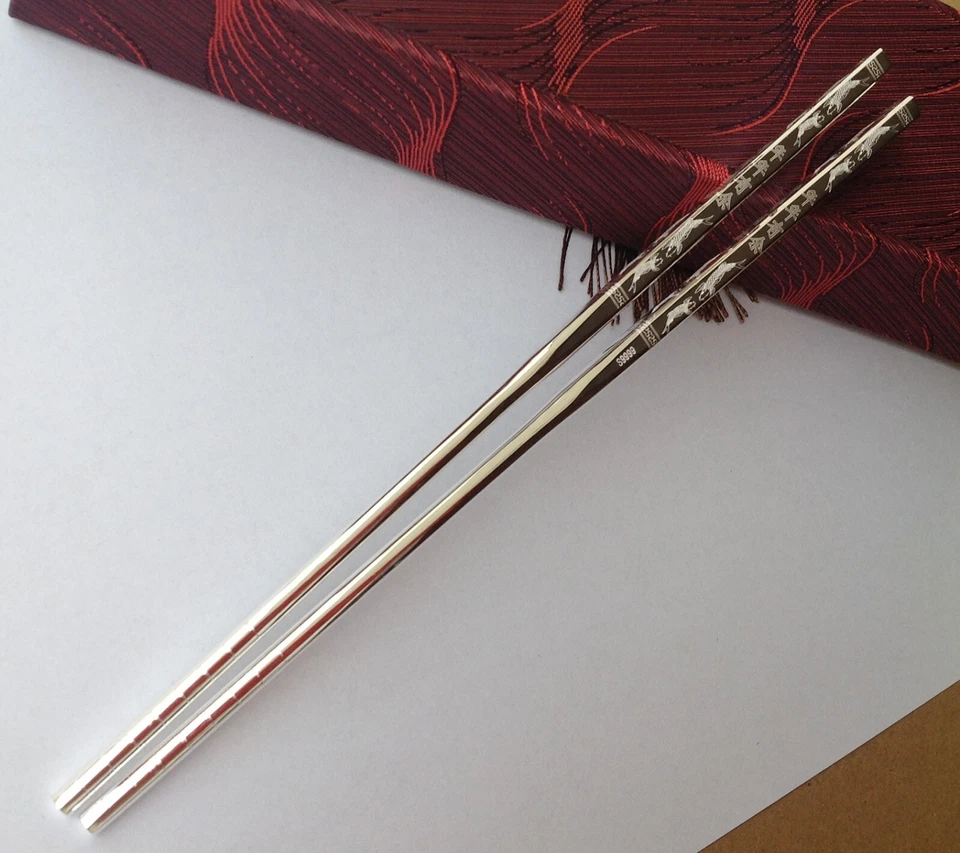 Китайские подлинные палочки для еды из чистого серебра S9999 70 г твердые палочки для еды 年年有余(鱼) - Изображение 2 из 4