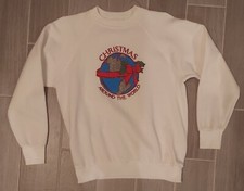 VIntage Christmas Around the World XL White Sweatshirt Made in the USA