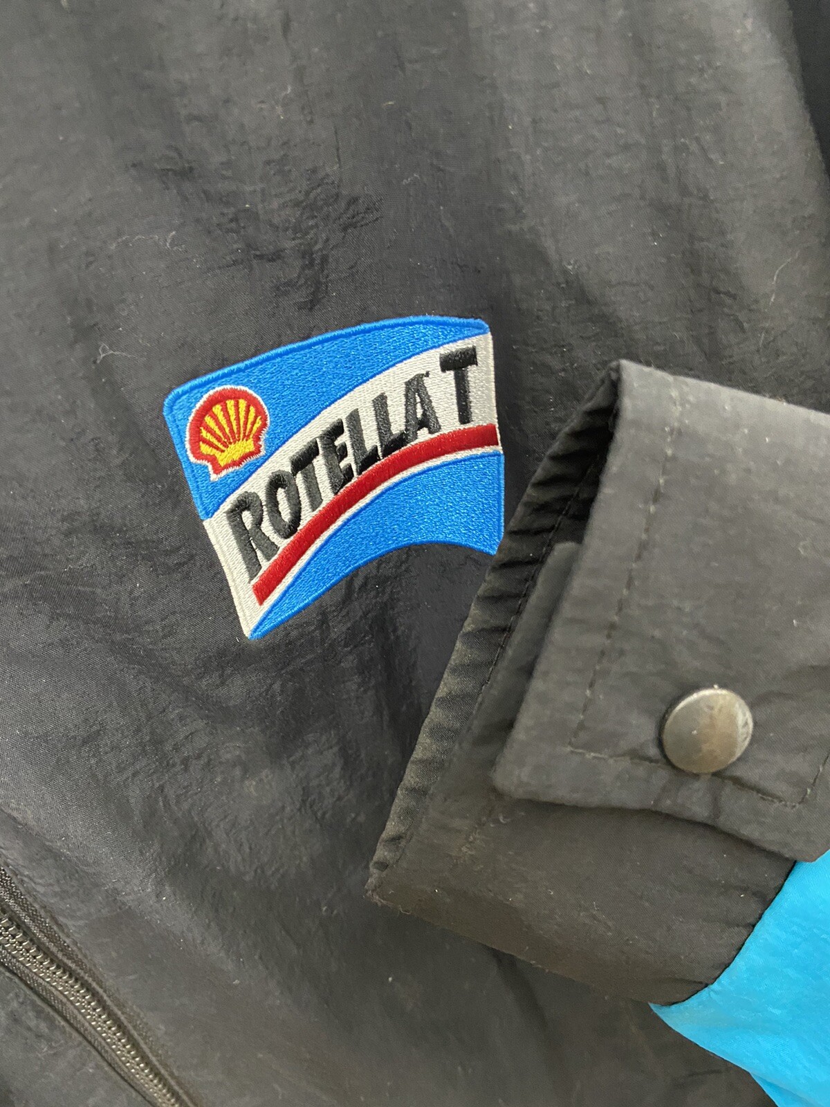 Shell Rotella T Patch Embroidered Men Large Bomber Lined Jacket Trucker Truck