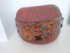 Antique Chinese Woven Large Round Wedding Rice Storage Basket Hand Painted