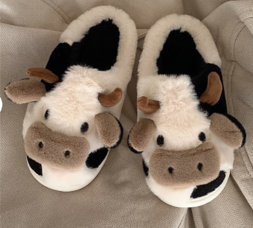 Cute Cow Slippers for Women Girls Plush Cotton Indoor Household Slippers - Afbeelding 1 van 8