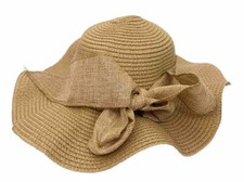 Woman's Beige 100 Paper Sun Hat Wide Brim Church Casual Beach Travel