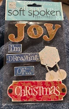 MAMBI Soft Spoken Scrapbook Layered 3D Stickers JOY WHITE CHRISTMAS *