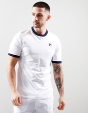 Fila New Mens Crew Neck Short Sleeve Marconi Essentials T Shirt White Navy Top