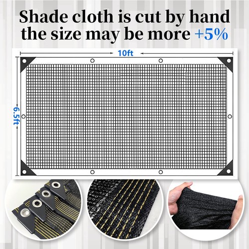 70% Black Shade Cloth 6.5x10ft Resistant Garden Sun Shade Net Durable Mesh Shade - Picture 2 of 6