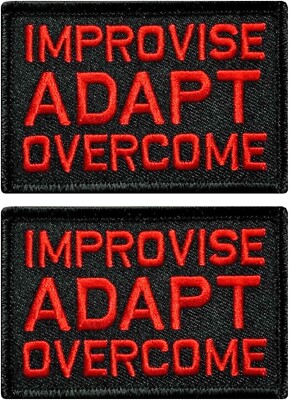 Improvise Adapt Overcome Embroidered PATCH  | 2PC  HOOK BACKING  3''X2''  RD/BLK
