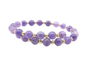Authentic 925 Sterling Silver Amethyst Beaded Gold Plated Bypass Bangle Bracelet BT4754