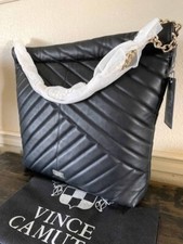 Vince Camuto Pehri Large Quilted Leather Hobo Shoulder Bag-black-nwt