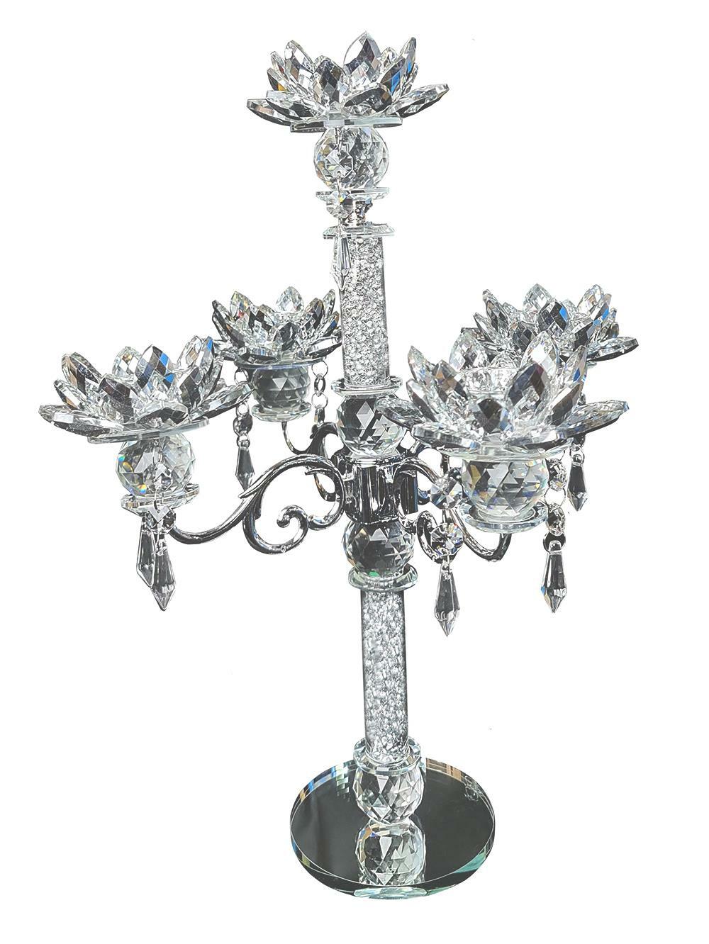 ProTech 5 Tier Branches Crushed Diamond Crystal Candle Holder Silver