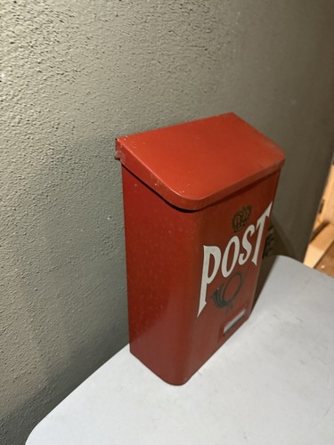Vintage Red Metal Post Wall Letter Mailbox Lockable Crown, Horn. Made In Sweden - Picture 4 of 19
