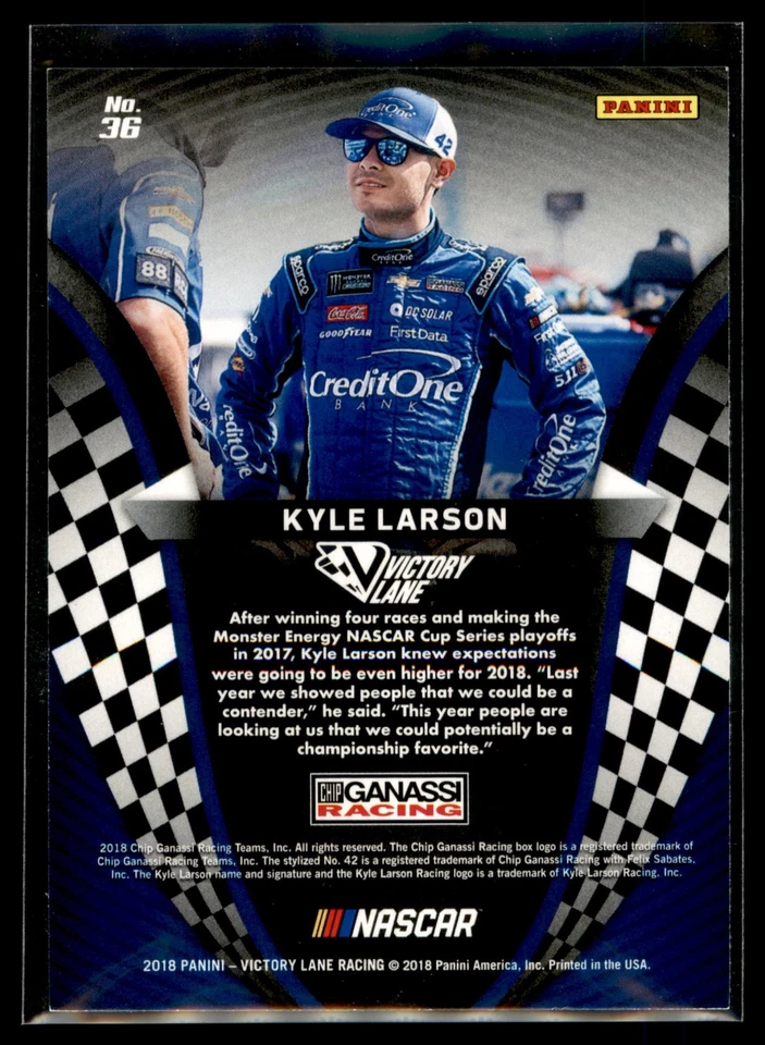 2018 Panini Victory Lane Racing NASCAR Pedal to the Metal #36 Kyle Larson - Image 2 of 2