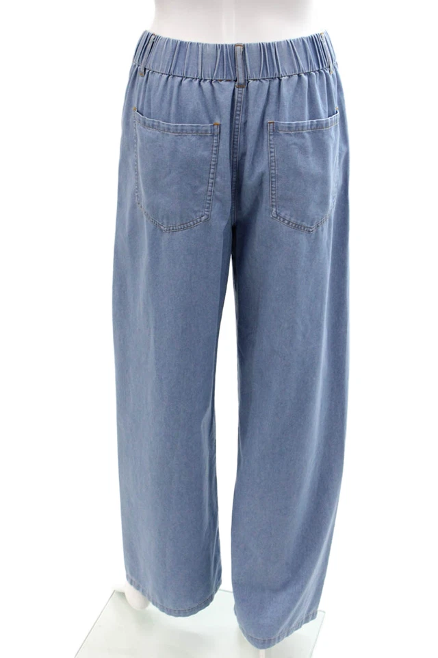 Calça feminina LNA com zíper cintura alta perna larga azul algodão tamanho XS - Imagem 3 de 4