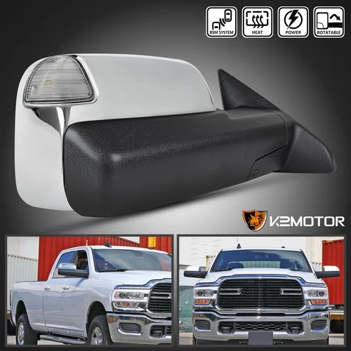 Right Side Fit 2019-2022 Ram 2500 3500 Chrome Power Heated Towing Mirror+Puddle