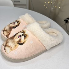 Snuggs Pets Tan Shih Tzu Snugg Slippers for Pet Lovers - Fuzzy Memory Foam, S/M